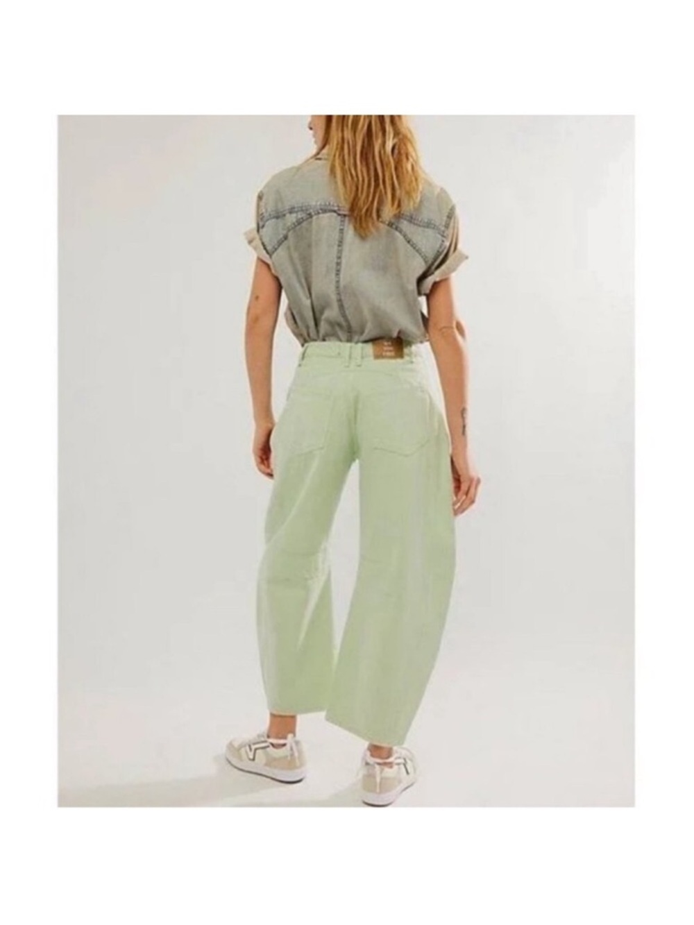 NEW Free People We The Free Pistachio Mint Green Lucky You Barrel Jeans 27 - Picture 3 of 11
